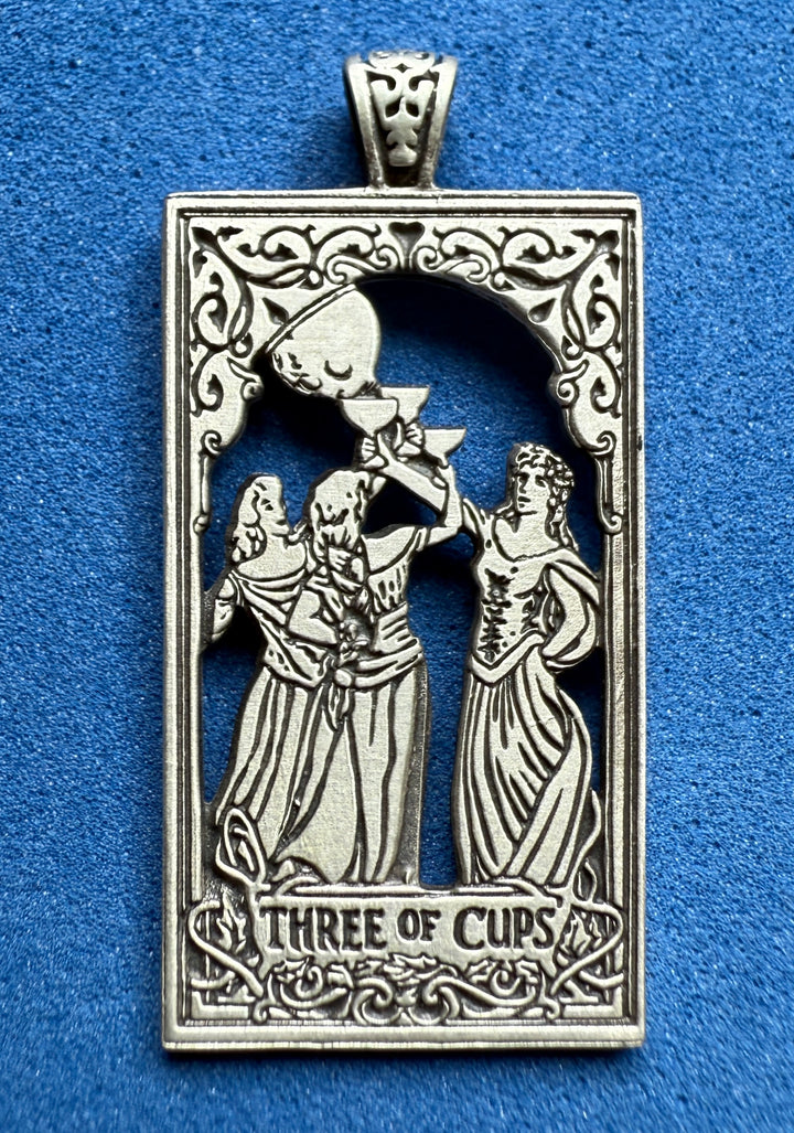 Three of Cups Tarot Card Necklace - Sterling Silver Pendant by Sue Beatrice