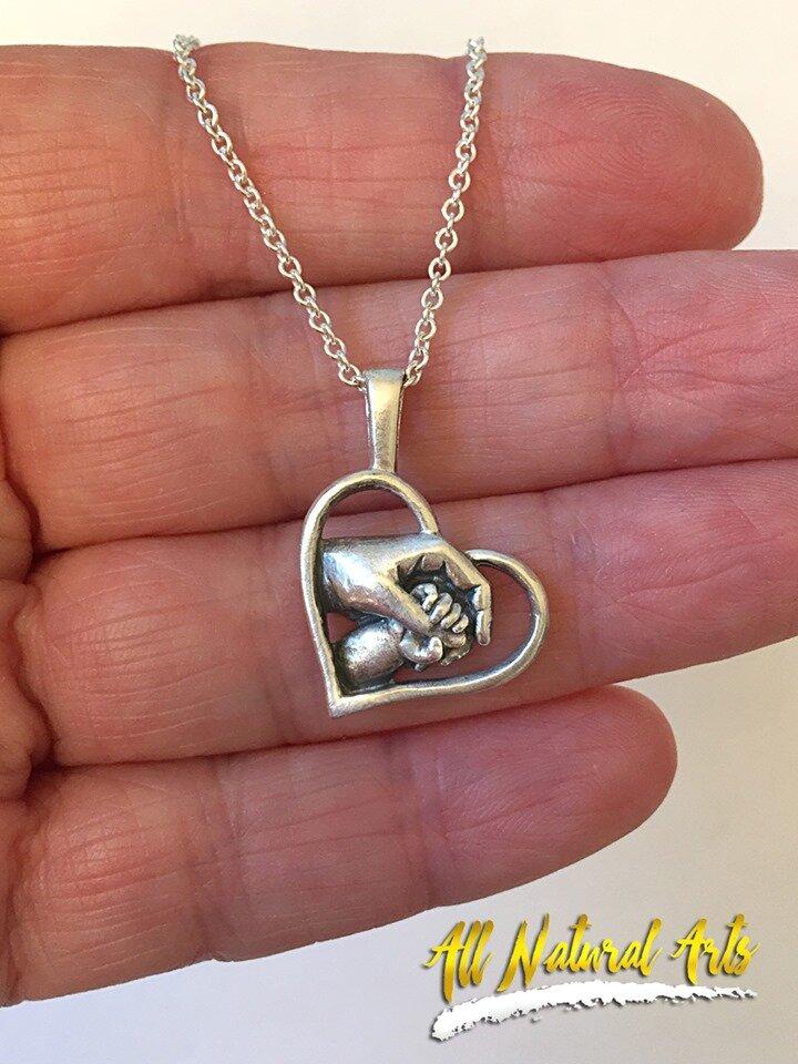 Baby’s Hand in Mother’s Hand Necklace | Sterling Silver Pendant