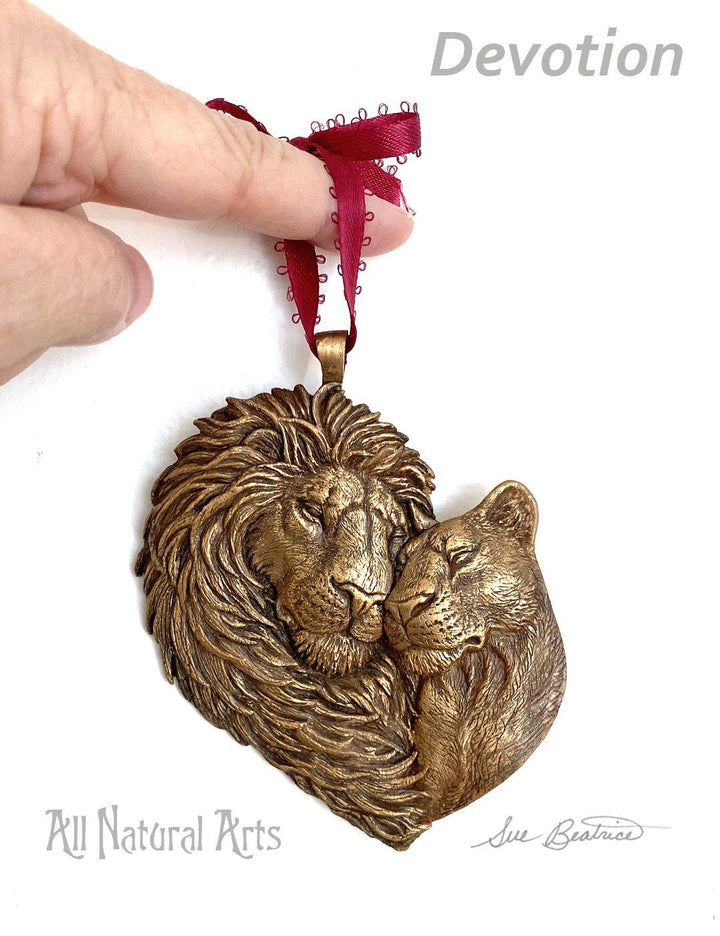 Devotion Loving Lions Ornament - Hand-Carved and Signed by Sue Beatrice