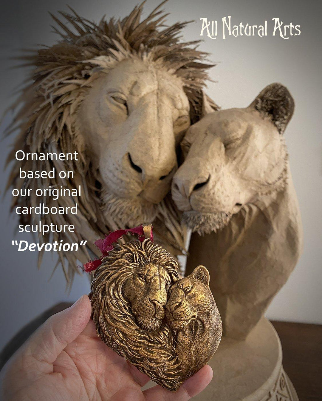 Devotion Loving Lions Ornament - Hand-Carved and Signed by Sue Beatrice