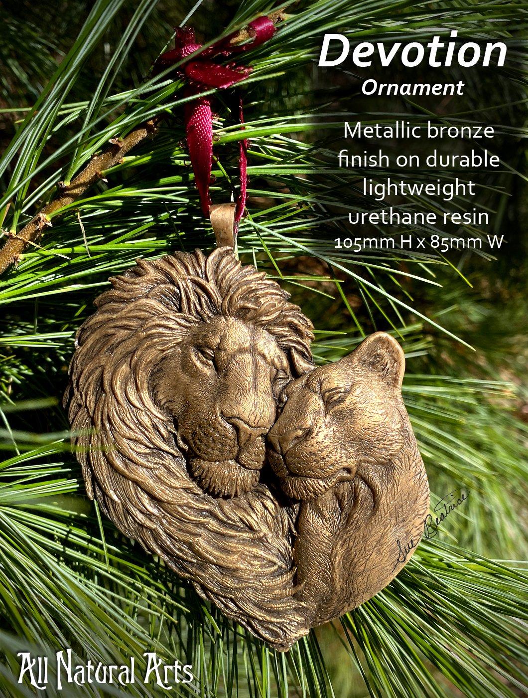 Devotion Loving Lions Ornament Hand Carved and Signed by Sue Beatrice