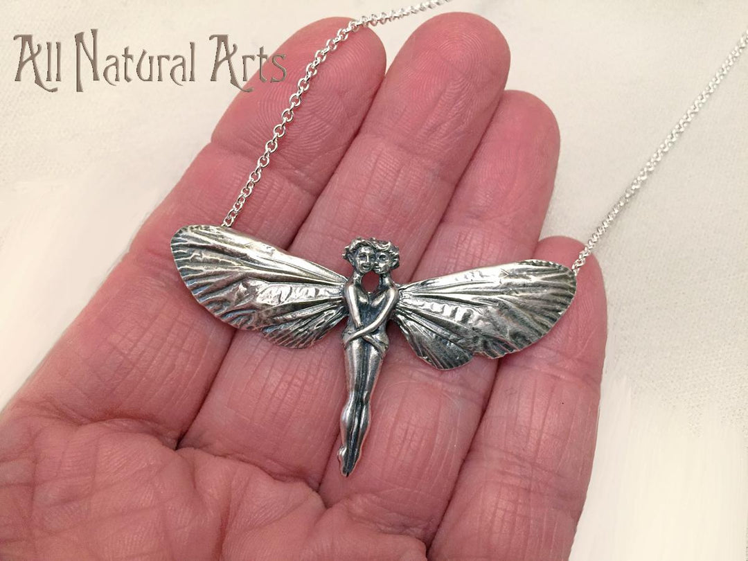 Hugging Fairy Necklace | Sterling Silver Wings Jewelry for Best Girlfriends