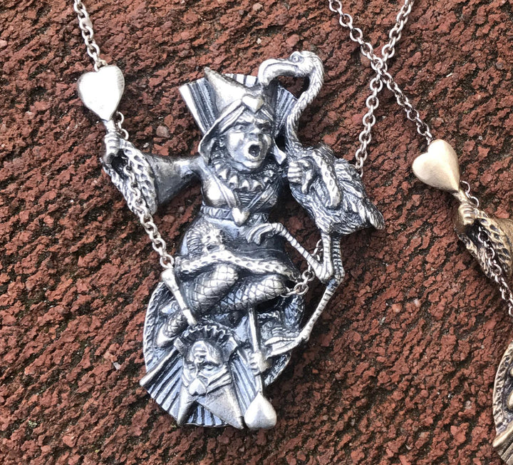 Close-up view of Sue Beatrice's intricately designed Queen of Hearts Necklace.