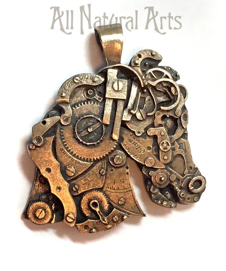 Unique "Equine Time" Horse Necklace by Sue Beatrice of All Natural Arts in Sterling Silver or Silicon Bronze