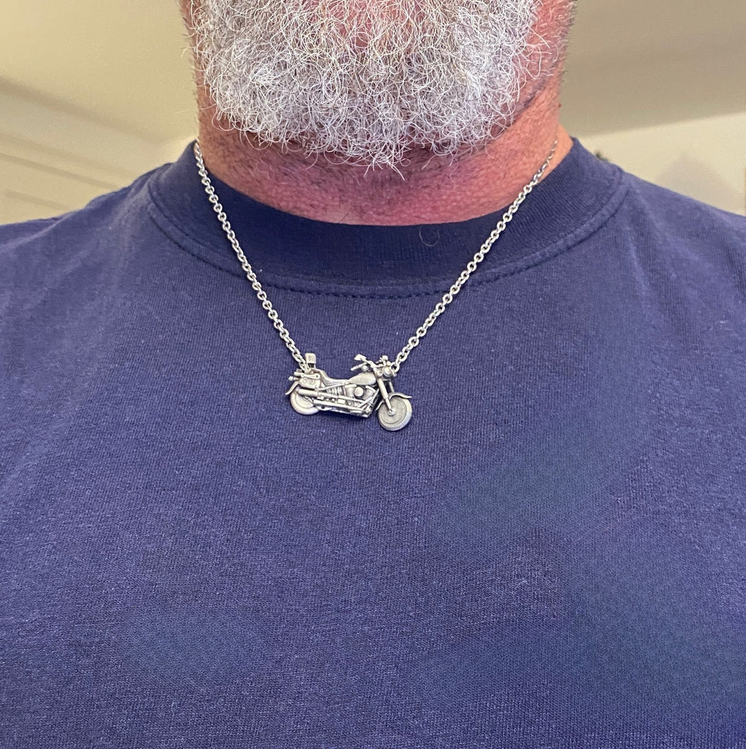 Vintage Fat Boy Watch Parts Motorcycle - Handcrafted Sterling Silver and Bronze Pendant Necklace