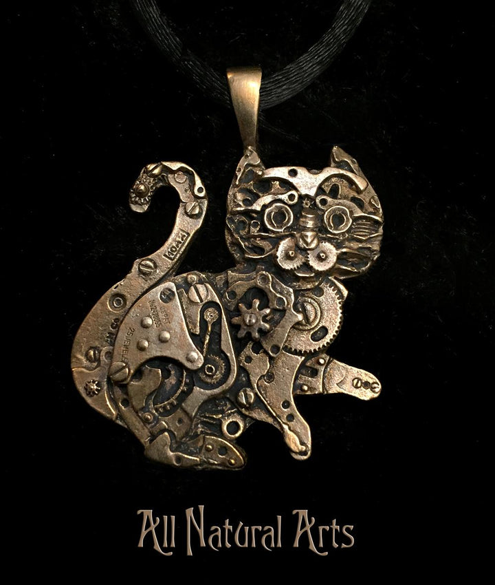 Watch Parts Kitty Tail-up Pendant by Sue Beatrice: Sterling Silver & Silicon Bronze