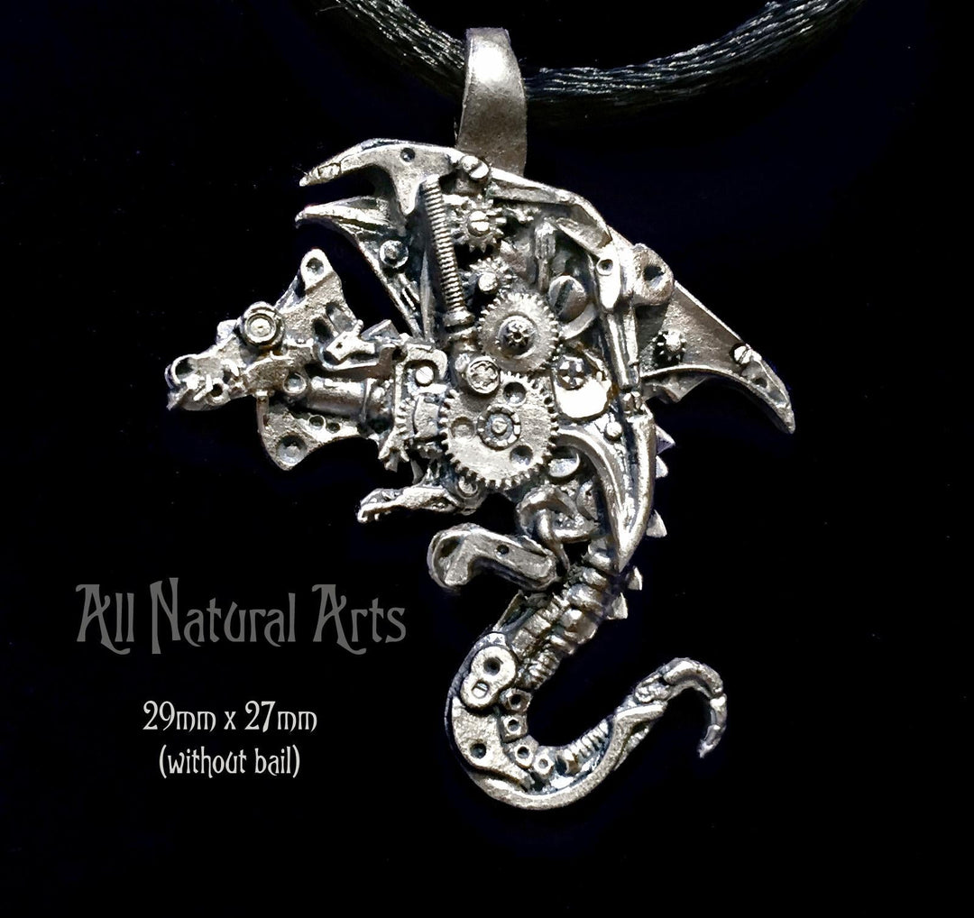 Silver Mini Dragon Pendant Necklace - Watch Parts Jewelry - Hand carved