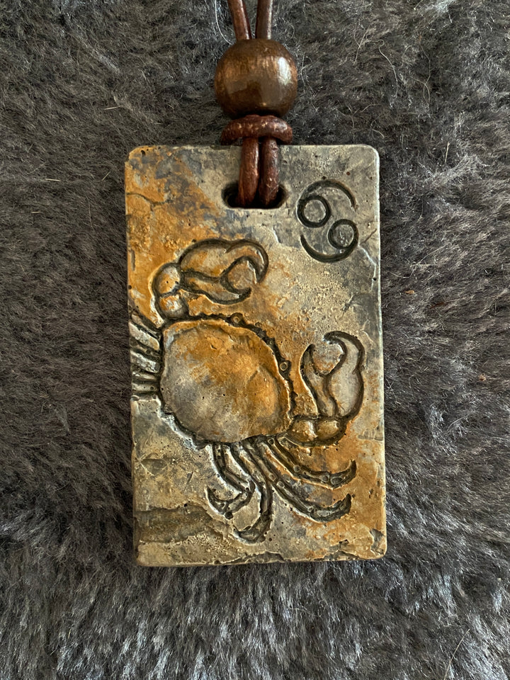 Cancer Zodiac Tile Necklace – Handcrafted Stone Pendant on Durable Waxed Cotton Cord