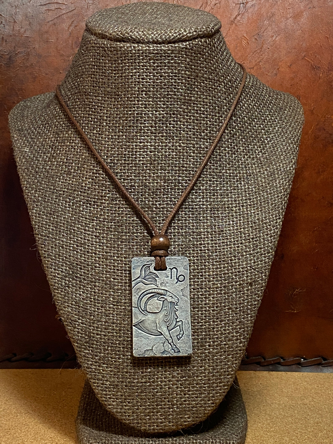 Capricorn Zodiac Tile Necklace – Ancient Egyptian-Inspired Stone Pendant with Waxed Cotton Cord