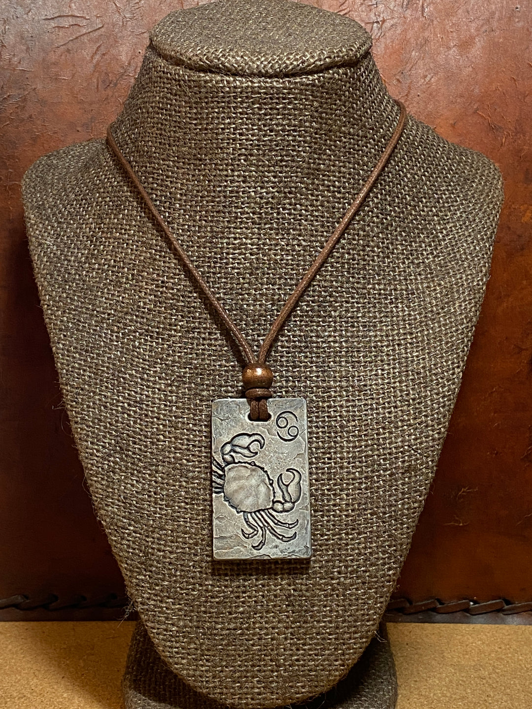 Cancer Zodiac Tile Necklace – Handmade Stone Pendant on Durable Waxed Cotton Cord