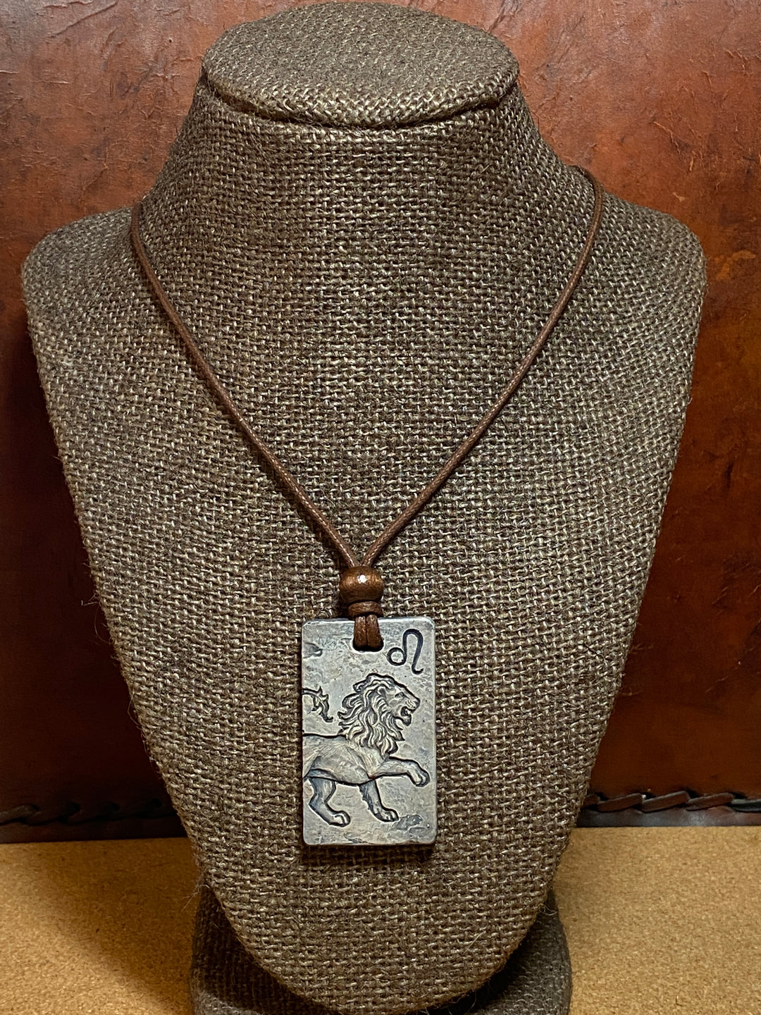 Leo Zodiac Tile Necklace – Artistic Cast Stone Pendant Reflecting Zodiac Symbolism with Waxed Cotton Cord