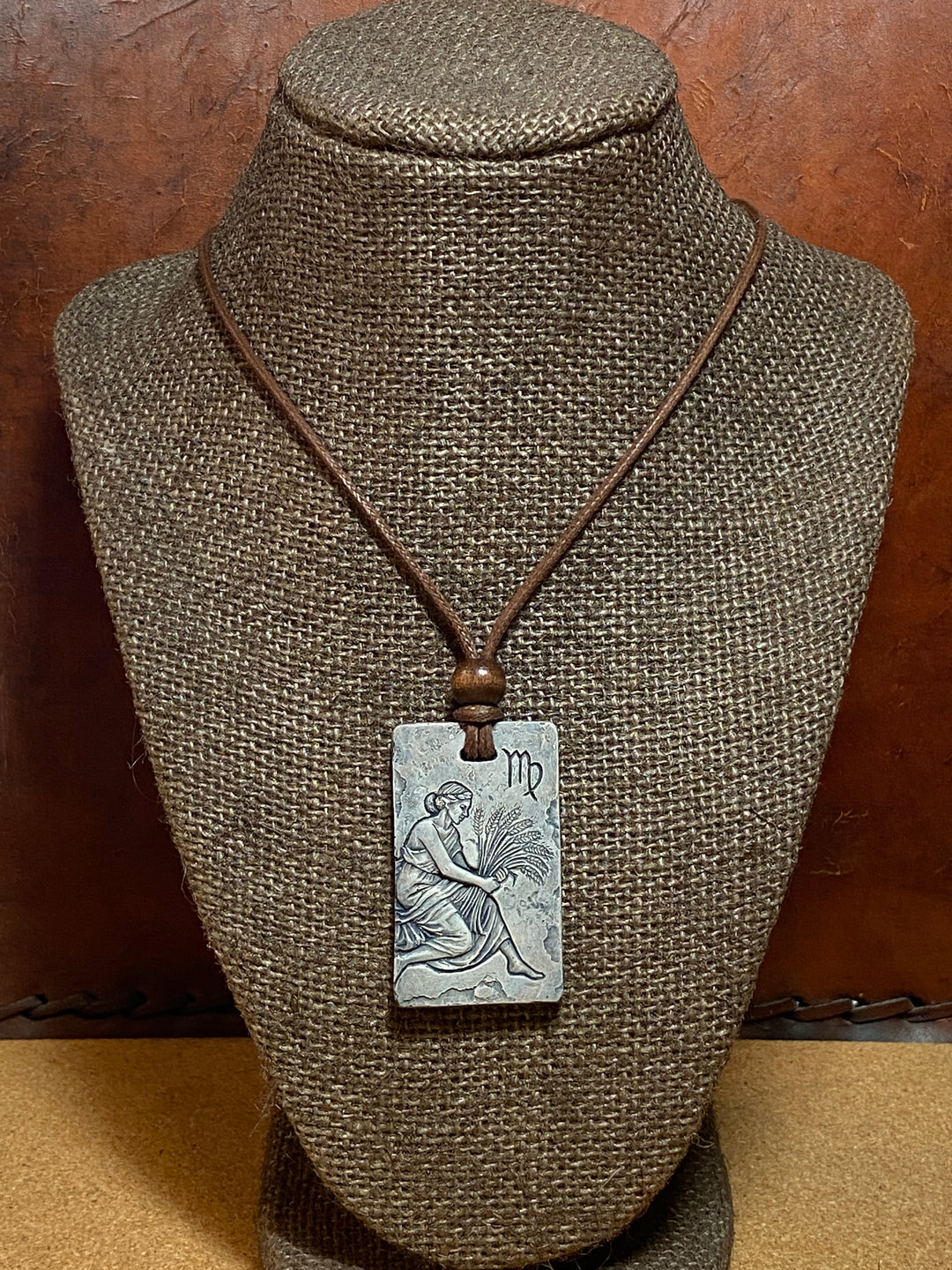 Virgo Zodiac Tile Necklace – Handmade Zodiac Pendant on Waxed Cotton Cord