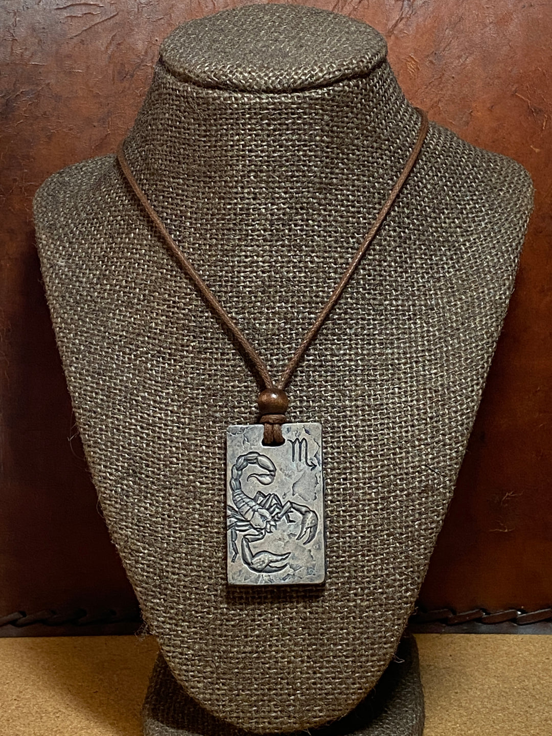 Scorpio Zodiac Tile Necklace – Handmade Zodiac Pendant by Sue Beatrice on Waxed Cotton Cord