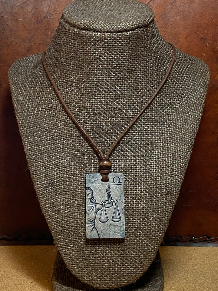 Libra Zodiac Tile Necklace – Handmade Stone Zodiac Pendant with Waxed Cotton Cord