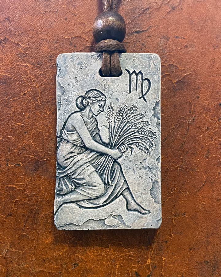 Virgo Zodiac Tile Necklace – Handmade Zodiac Pendant on Waxed Cotton Cord