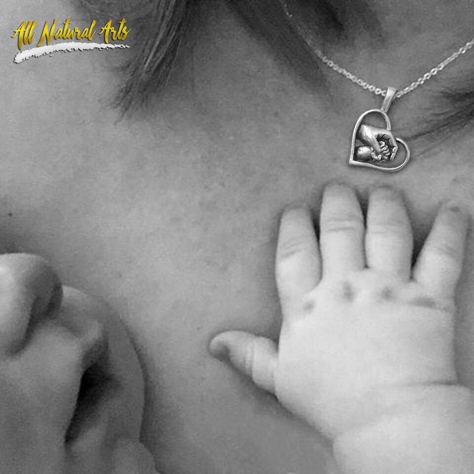 Baby’s Hand in Mother’s Hand Necklace | Sterling Silver Pendant