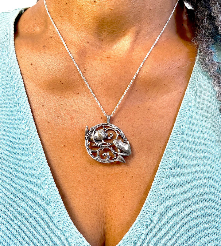 Charmed Frog Necklace - Hand-carved Solid Sterling Silver