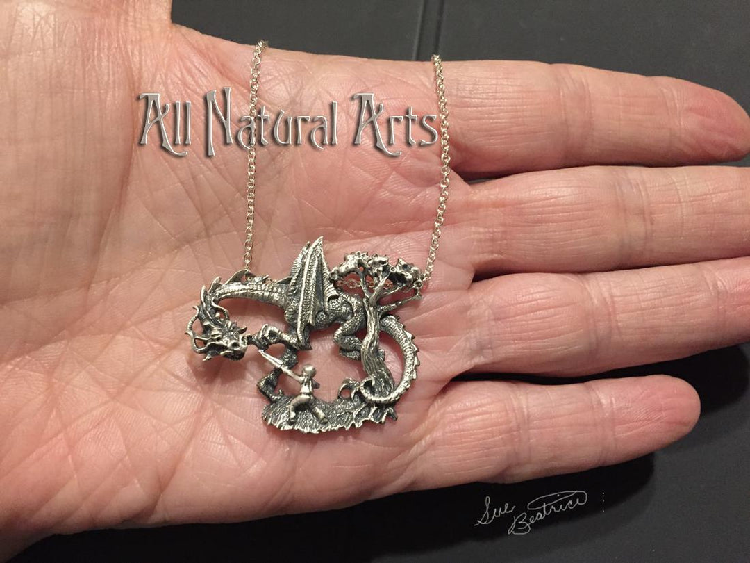Jabberwock Necklace: Handcrafted Dragon-inspired Jewelry in Sterling Silver.