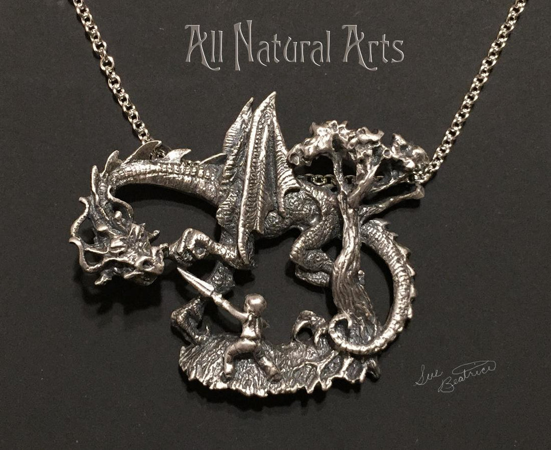 Jabberwock Necklace: Handcrafted Dragon-inspired Jewelry in Sterling Silver or Bronze.