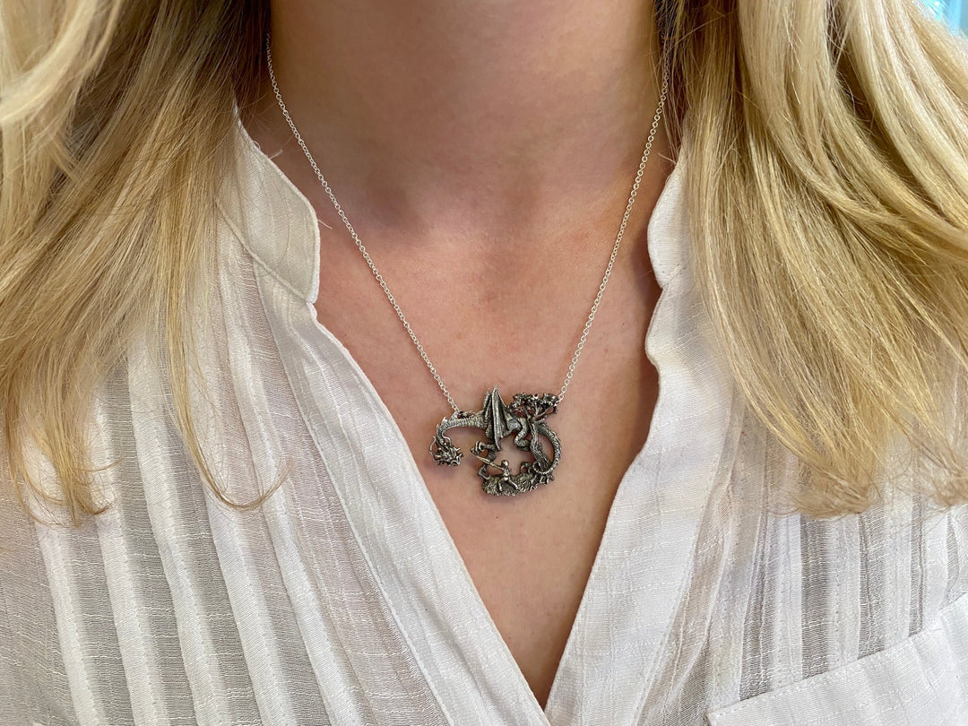 Jabberwock Necklace: Handcrafted Dragon-inspired Jewelry in Sterling Silver or Bronze