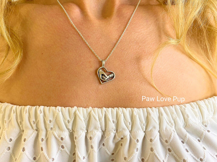 Paw Love Pup Necklace | Heart Pendant with Dog's Paw in hand | Symbolic Jewelry