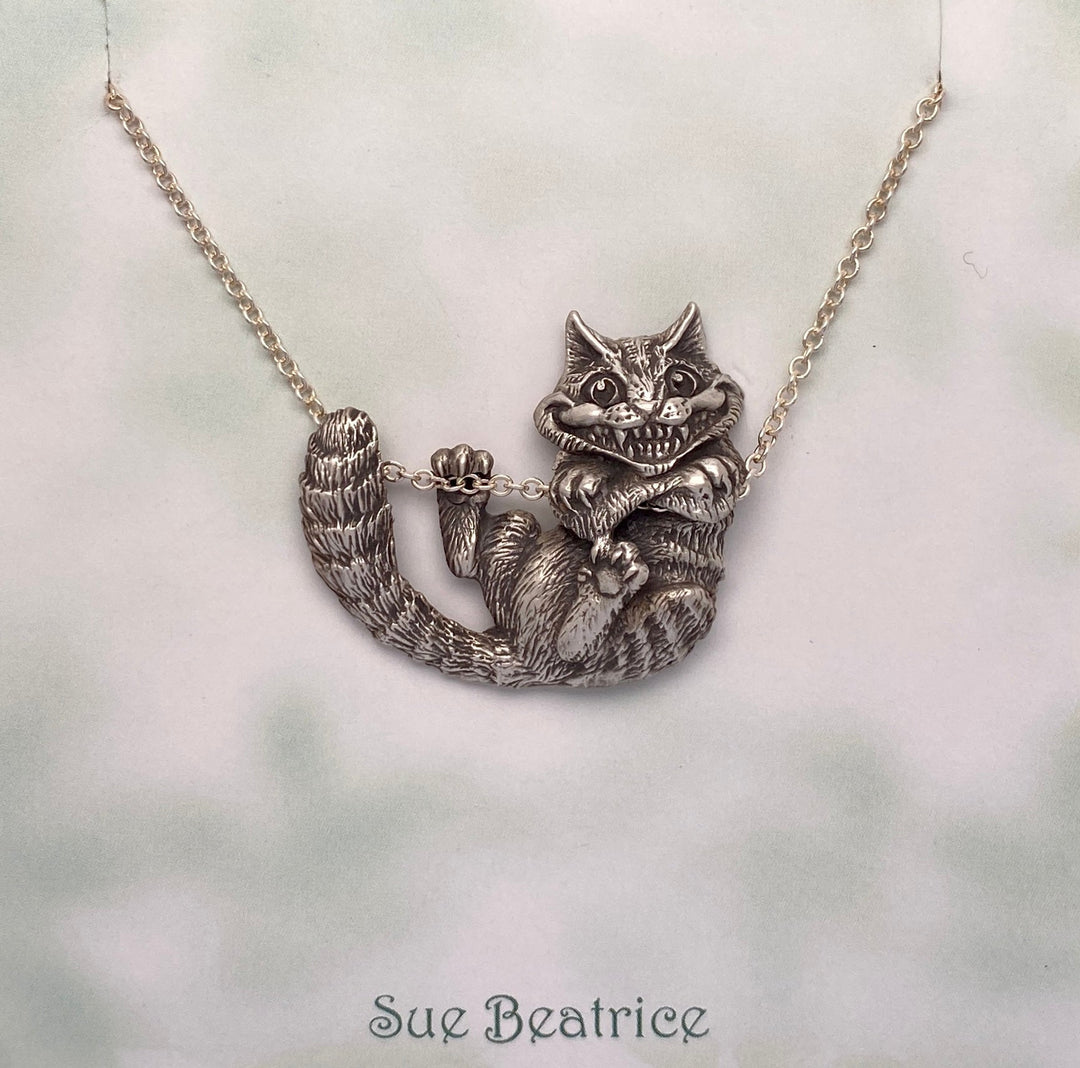 Playful Cheshire Cat Pendant by Sue Beatrice – Hand-Carved in Wax and Cast in Sterling Silver