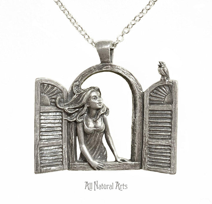 Girl in the Window Necklace: Sterling silver pendant On a silver chain