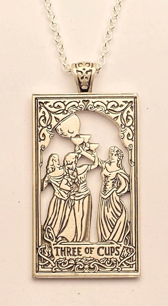 Three of Cups Tarot Card Necklace - Sterling Silver Pendant by Sue Beatrice of All Natural Arts