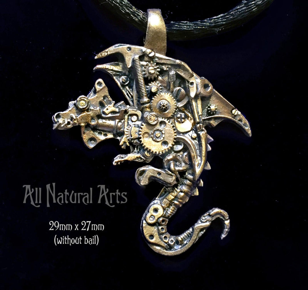 Bronze Mini Dragon Pendant Necklace - Watch Parts Jewelry - Hand carved