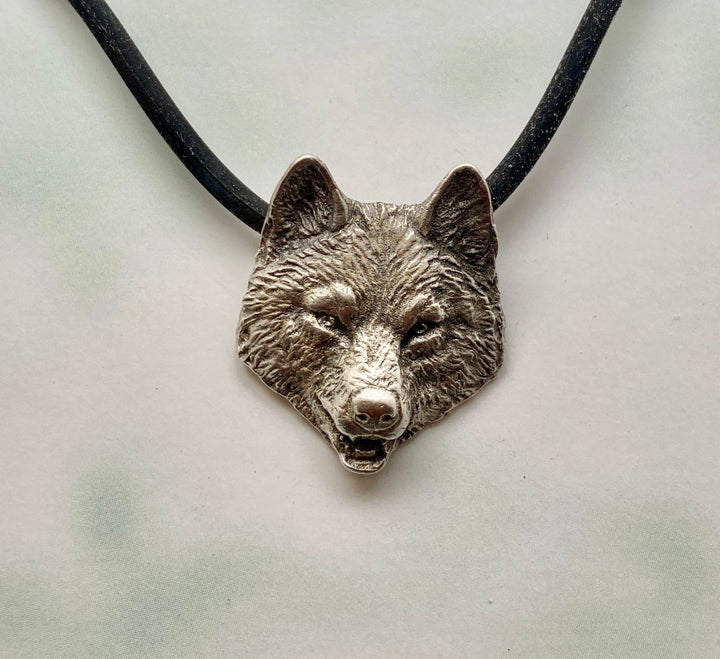 Wolf Head Pendant Necklace | Hand Carved Sterling Silver or Bronze