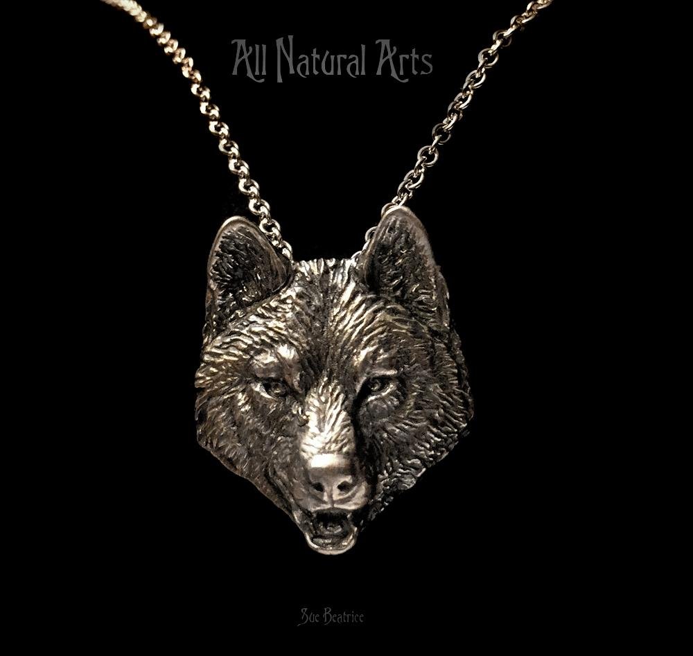 Detailed Wolf Head Pendant Necklace | Sterling Silver on silver chain